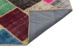 Iskece 21661 Beige Patchwork Wool Handmade Area Rug 5'3" x 7'8"