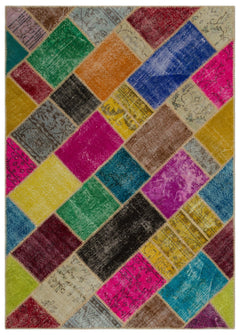 Iskece 21661 Beige Patchwork Wool Handmade Area Rug 5'3" x 7'8"