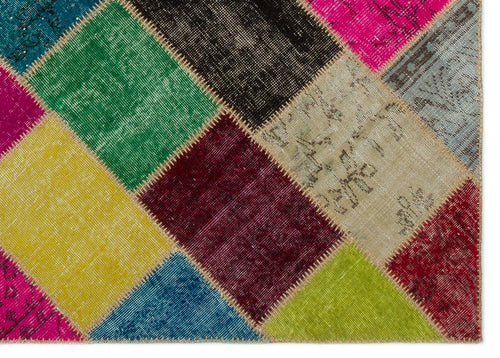 Iskece 21661 Beige Patchwork Wool Handmade Area Rug 5'3" x 7'8"