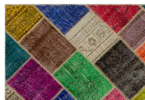 Iskece 21662 Beige Patchwork Wool Handmade Area Rug 5'3" x 7'8"