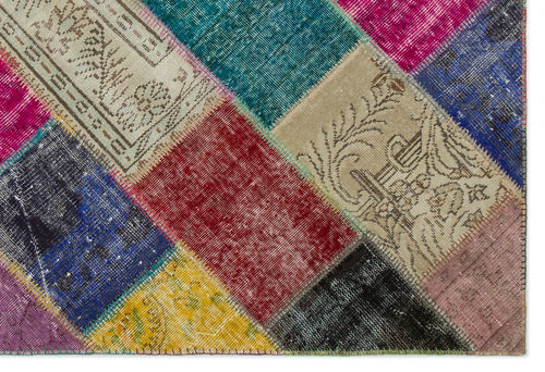 Iskece 21664 Beige Patchwork Wool Handmade Area Rug 5'3" x 7'8"