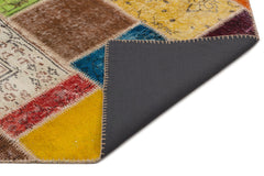 Iskece 21665 Beige Patchwork Wool Handmade Area Rug 5'3" x 7'8"