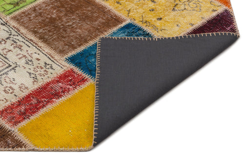 Iskece 21665 Beige Patchwork Wool Handmade Area Rug 5'3" x 7'8"