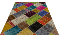 Iskece 21665 Beige Patchwork Wool Handmade Area Rug 5'3" x 7'8"