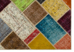 Iskece 21665 Beige Patchwork Wool Handmade Area Rug 5'3" x 7'8"