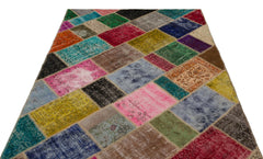 Iskece 21668 Beige Patchwork Wool Handmade Area Rug 5'3" x 7'8"