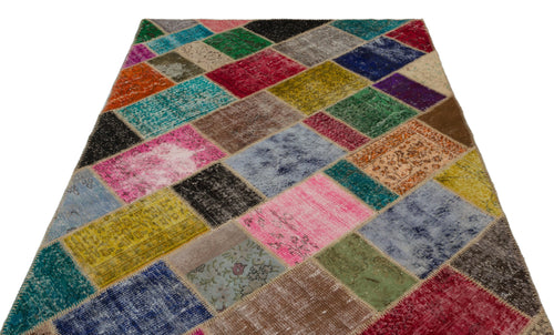 Iskece 21668 Beige Patchwork Wool Handmade Area Rug 5'3" x 7'8"