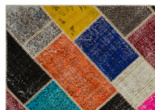 Iskece 21669 Beige Patchwork Wool Handmade Area Rug 5'3" x 7'8"