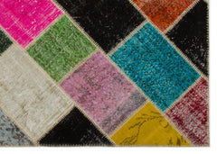 Iskece 21669 Beige Patchwork Wool Handmade Area Rug 5'3" x 7'8"