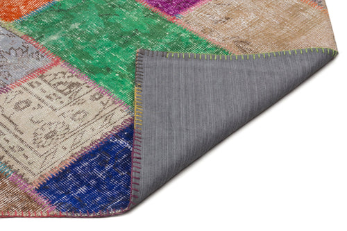 Iskece 21670 Beige Patchwork Wool Handmade Area Rug 5'3" x 7'8"