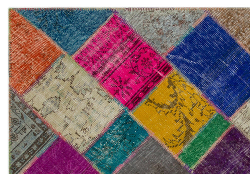 Iskece 21670 Beige Patchwork Wool Handmade Area Rug 5'3" x 7'8"