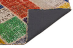 Iskece 21671 Beige Patchwork Wool Handmade Area Rug 5'3" x 7'8"