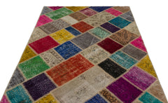 Iskece 21671 Beige Patchwork Wool Handmade Area Rug 5'3" x 7'8"