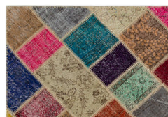 Iskece 21671 Beige Patchwork Wool Handmade Area Rug 5'3" x 7'8"