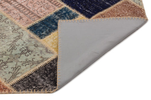 Iskece 21673 Beige Patchwork Wool Handmade Area Rug 5'3" x 7'8"