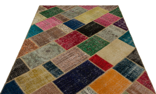 Iskece 21673 Beige Patchwork Wool Handmade Area Rug 5'3" x 7'8"