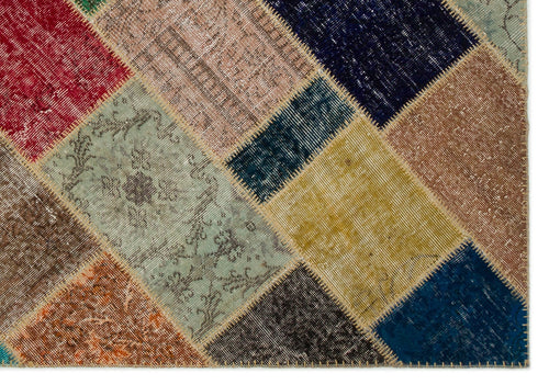 Iskece 21673 Beige Patchwork Wool Handmade Area Rug 5'3" x 7'8"