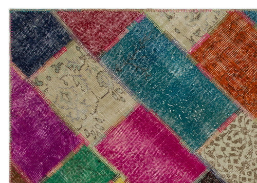 Iskece 21674 Beige Patchwork Wool Handmade Area Rug 5'3" x 7'8"