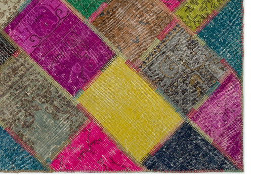 Iskece 21674 Beige Patchwork Wool Handmade Area Rug 5'3" x 7'8"