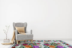 White Floral Kilim Washable Non Slip Rug – Soft Texture Carpet With Anti Slip Mat