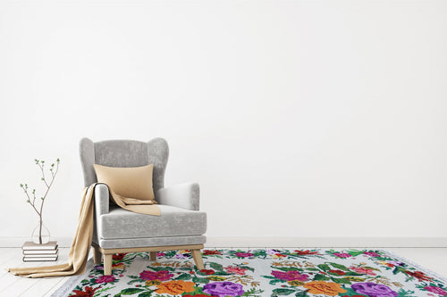 White Floral Kilim Washable Non Slip Rug – Soft Texture Carpet With Anti Slip Mat