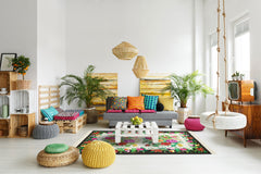 White Floral Kilim - Washable Non Slip Rug With Traditional Patterned Design