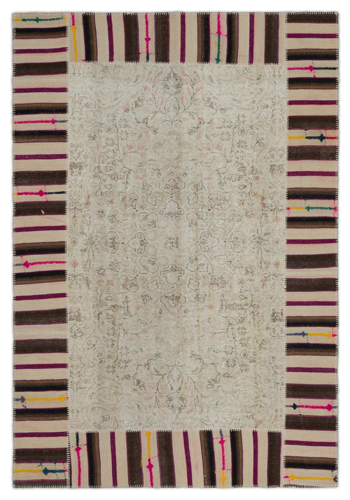 Iskece Beige Vintage Wool Handmade Area Rug 6'2" x 9'1"