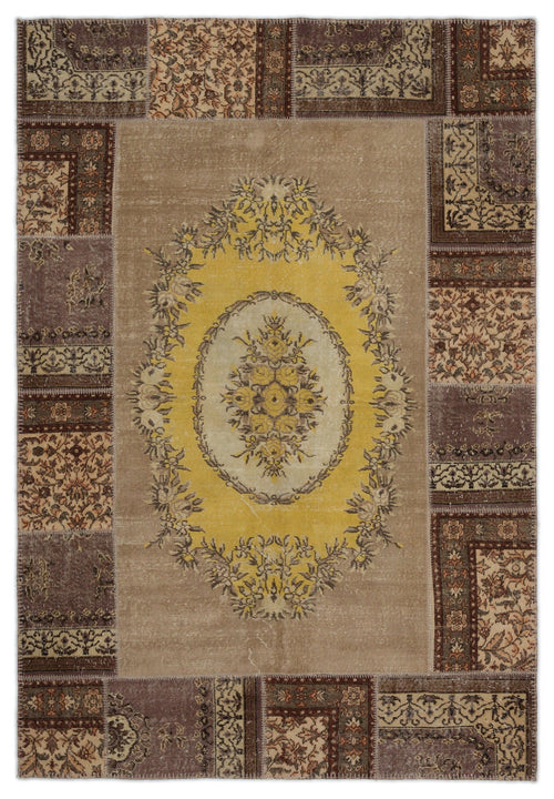 Iskece Beige Vintage Wool Handmade Area Rug 6'5" x 9'3"