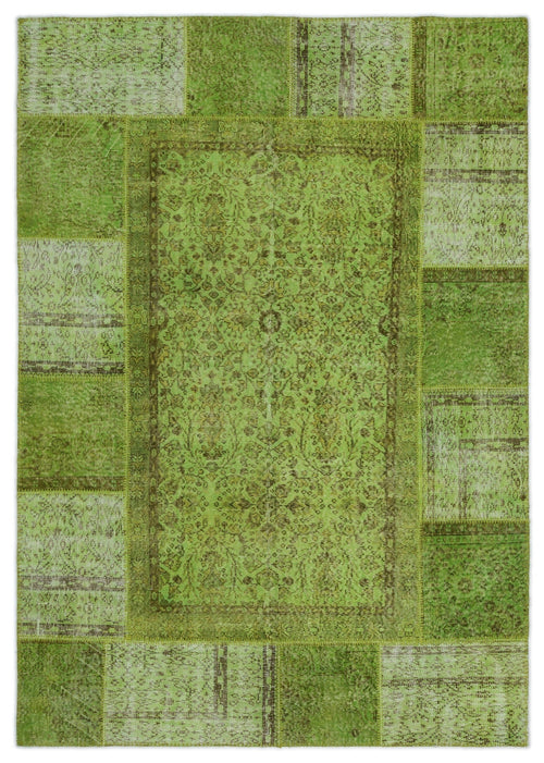 Iskece Green Vintage Wool Handmade Area Rug 5'7" x 9'9"
