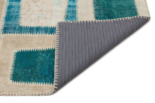 Iskece 21788 Turquoise Patchwork Wool Handmade Area Rug 5'3" x 7'10"