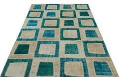 Iskece 21788 Turquoise Patchwork Wool Handmade Area Rug 5'3" x 7'10"
