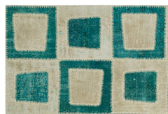 Iskece 21788 Turquoise Patchwork Wool Handmade Area Rug 5'3" x 7'10"