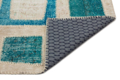 Iskece 21819 Turquoise Patchwork Wool Handmade Area Rug 5'3" x 7'11"
