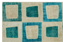 Iskece 21819 Turquoise Patchwork Wool Handmade Area Rug 5'3" x 7'11"