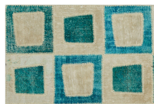 Iskece 21819 Turquoise Patchwork Wool Handmade Area Rug 5'3" x 7'11"