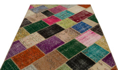 Iskece Beige Patchwork Wool Handmade Area Rug 5'3" x 7'7"