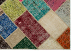 Iskece Beige Patchwork Wool Handmade Area Rug 5'3" x 7'7"