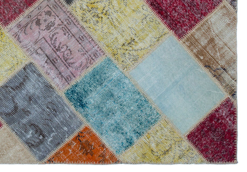 Iskece 21951 Beige Patchwork Wool Handmade Area Rug 5'3" x 7'7"