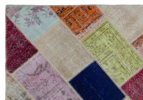 Iskece 21951 Beige Patchwork Wool Handmade Area Rug 5'3" x 7'7"