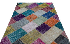 Iskece 21954 Beige Patchwork Wool Handmade Area Rug 5'3" x 7'7"