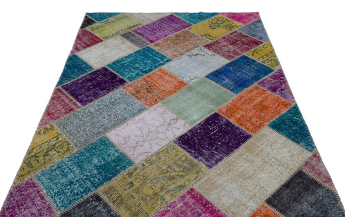 Iskece 21954 Beige Patchwork Wool Handmade Area Rug 5'3" x 7'7"