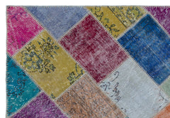 Iskece 21954 Beige Patchwork Wool Handmade Area Rug 5'3" x 7'7"