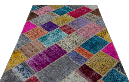 Iskece 21956 Beige Patchwork Wool Handmade Area Rug 5'3" x 7'7"