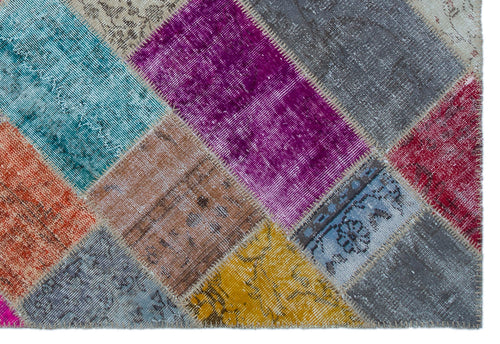 Iskece 21956 Beige Patchwork Wool Handmade Area Rug 5'3" x 7'7"