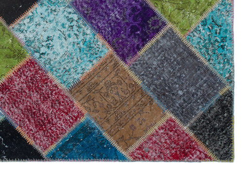 Iskece 21959 Beige Patchwork Wool Handmade Area Rug 5'3" x 7'7"