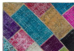 Iskece 21959 Beige Patchwork Wool Handmade Area Rug 5'3" x 7'7"