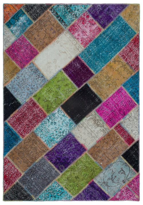 Iskece 21959 Beige Patchwork Wool Handmade Area Rug 5'3" x 7'7"