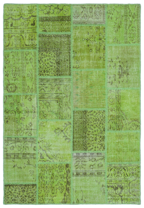 Iskece 21963 Green Vintage Wool Handmade Area Rug 5'3" x 7'7"