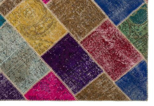 Iskece 21987 Beige Patchwork Wool Handmade Area Rug 5'3" x 7'7"
