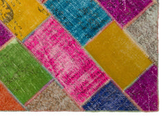 Iskece 21988 Beige Patchwork Wool Handmade Area Rug 5'3" x 7'7"